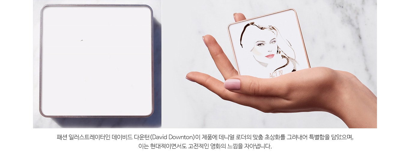 패션 일러스트레이터인 데이비드 다운턴(David Downton)이 제품에 데니엘 로더의 맞춤 초상화를 그려내어 특별함을 담았으며, 이는 현대적이면서도 고전적인 영화의 느낌을 자아냅니다.